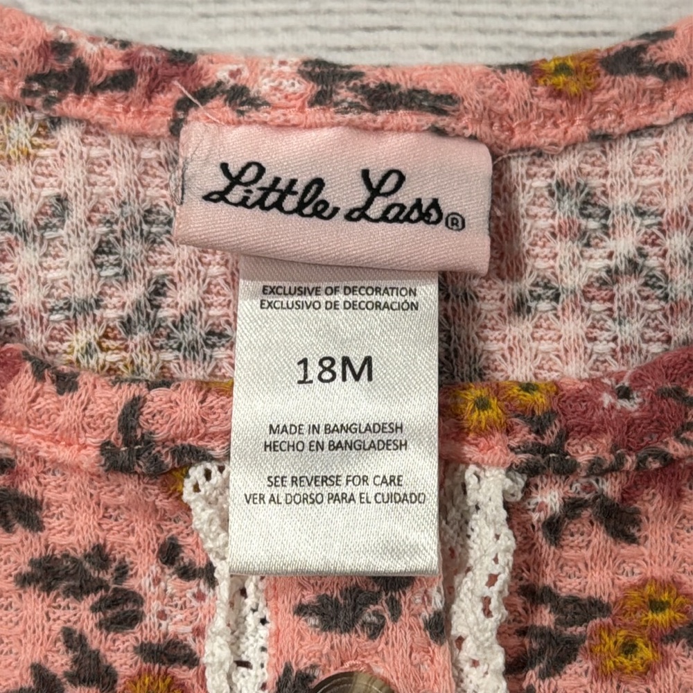 Little Lass Baby Girls Pink Floral Top with Cinched Short Sleeves - Picture 2 of 6
